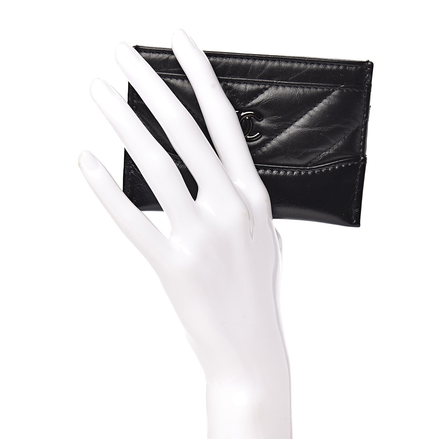 Chanel Aged Calfskin Chevron Quilted Gabrielle Card Holder Black 2 of 9