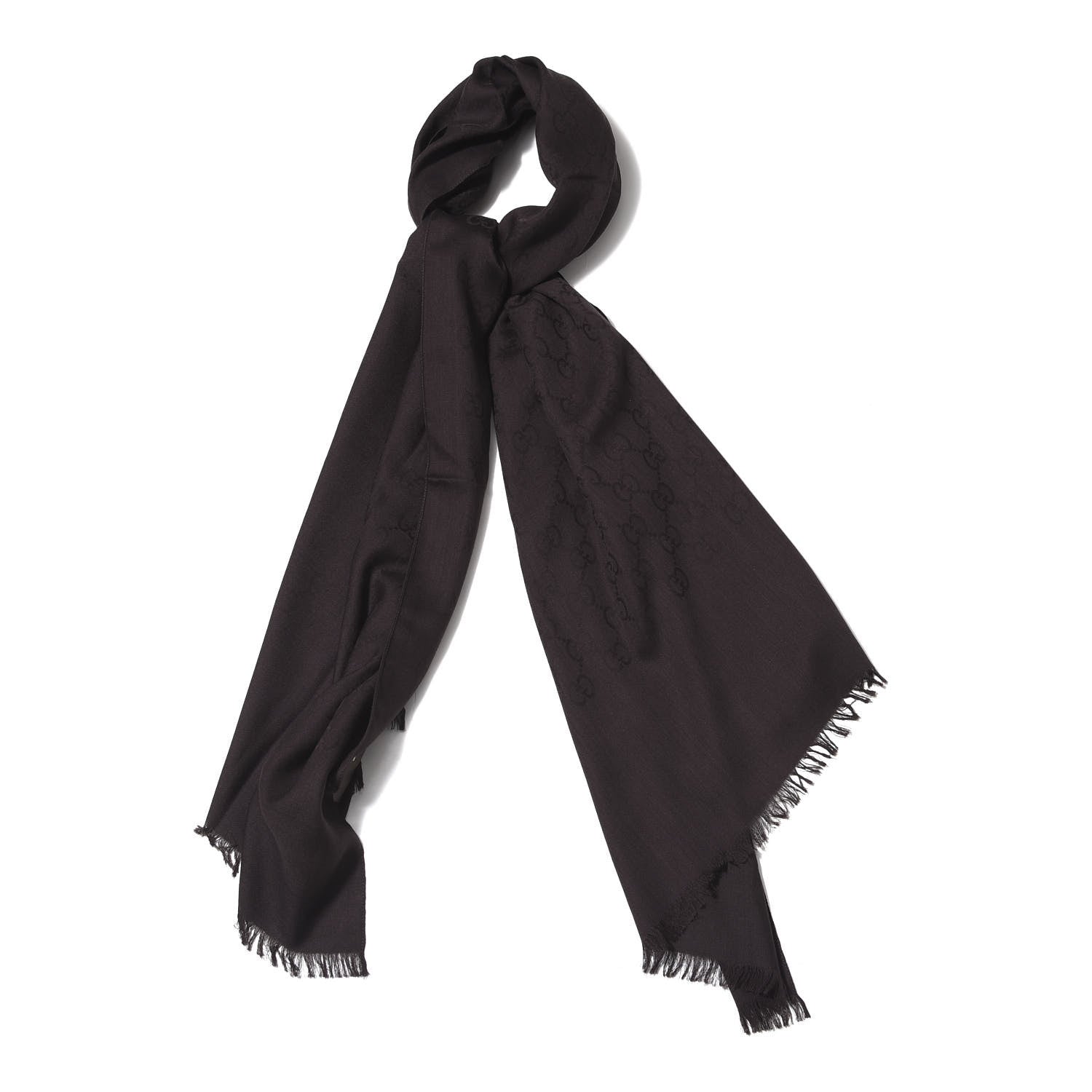 Gucci Wool Silk GG Monogram GGNat Plus Scarf Coffee 1 of 3