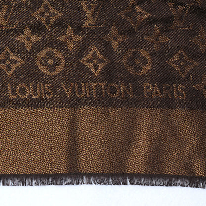 Louis Vuitton Silk Lurex Wool Monogram Shine Shawl Brown 4 of 6
