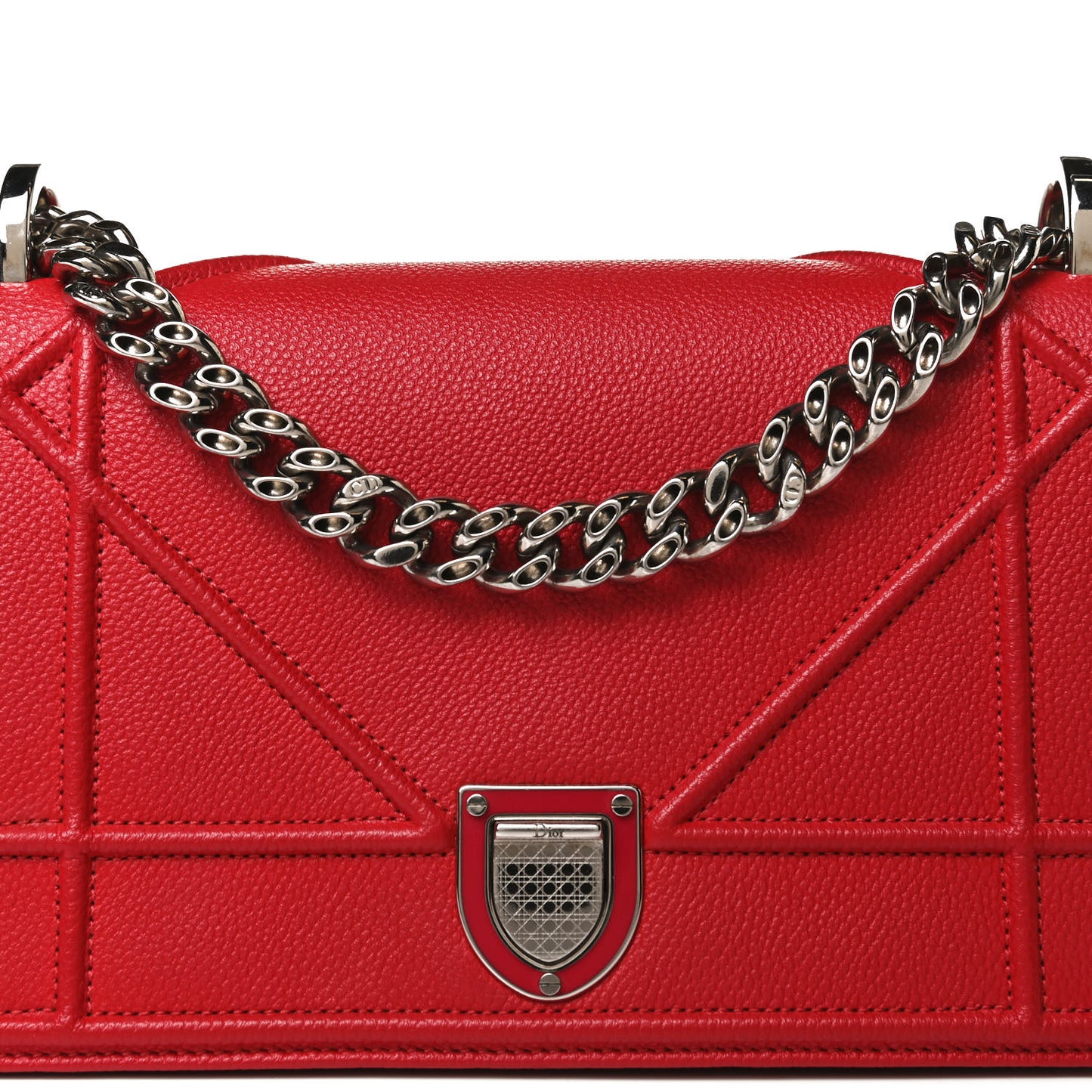 Grained Calfskin Small Diorama Flap Bag Red
