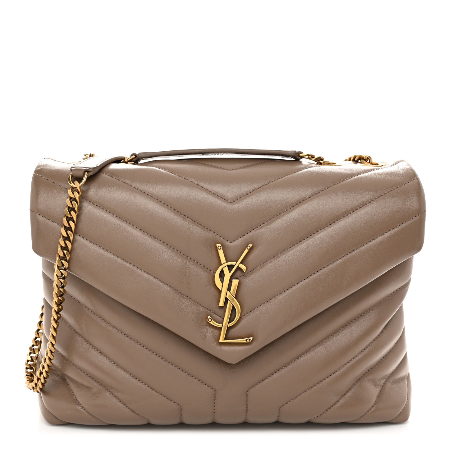 Calfskin Y Quilted Monogram Medium Loulou Chain Satchel Dark Latte
