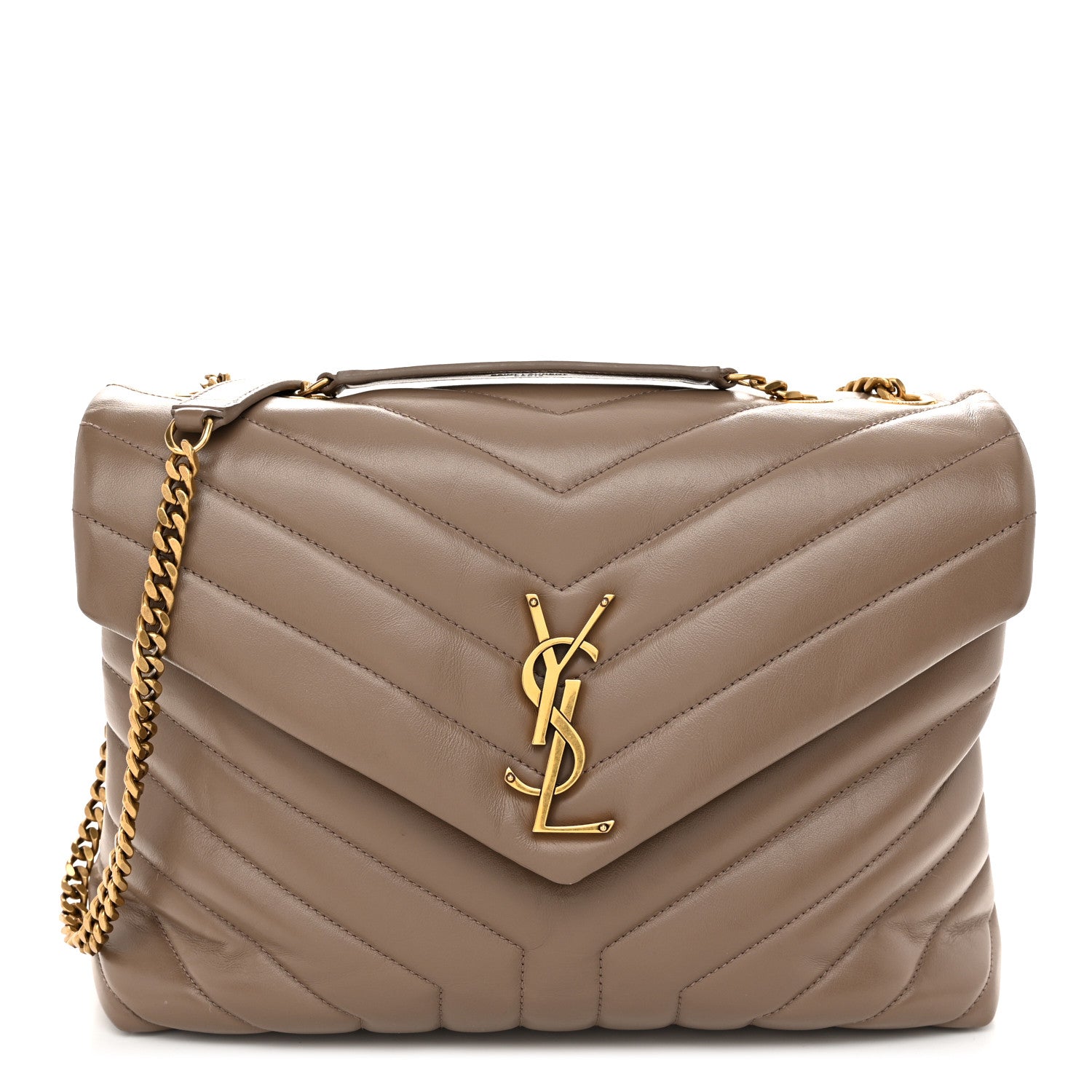 Saint Laurent Calfskin Y Quilted Monogram Medium Loulou Chain Satchel Dark Latte 1 of 11