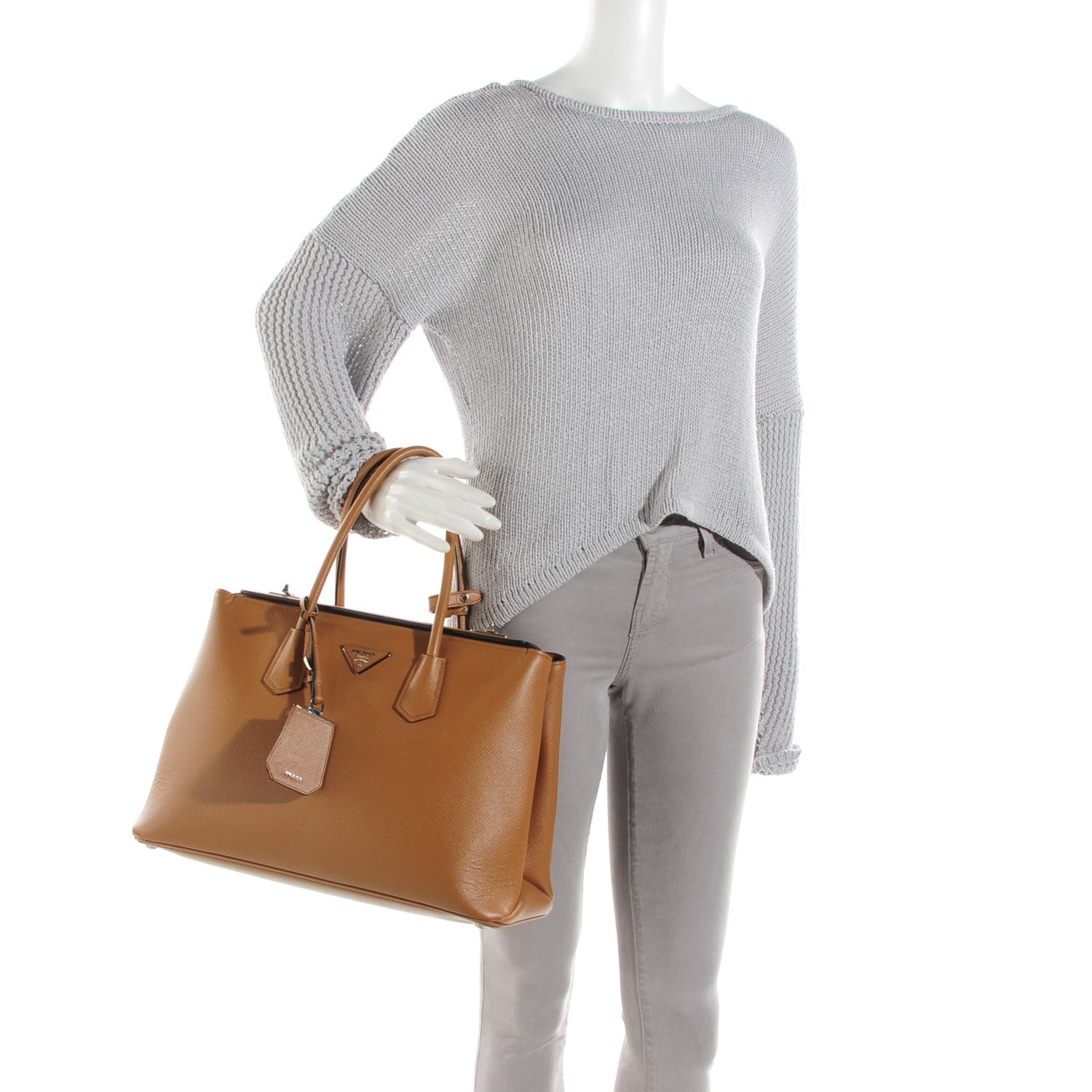 Prada Saffiano Cuir Twin Tote Caramello 2 of 10