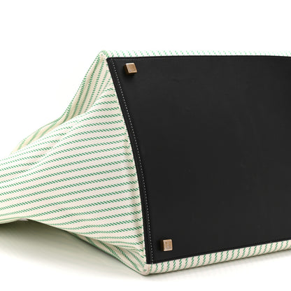 Celine Cotton Canvas Striped Medium Phantom Luggage White Green 10 of 11