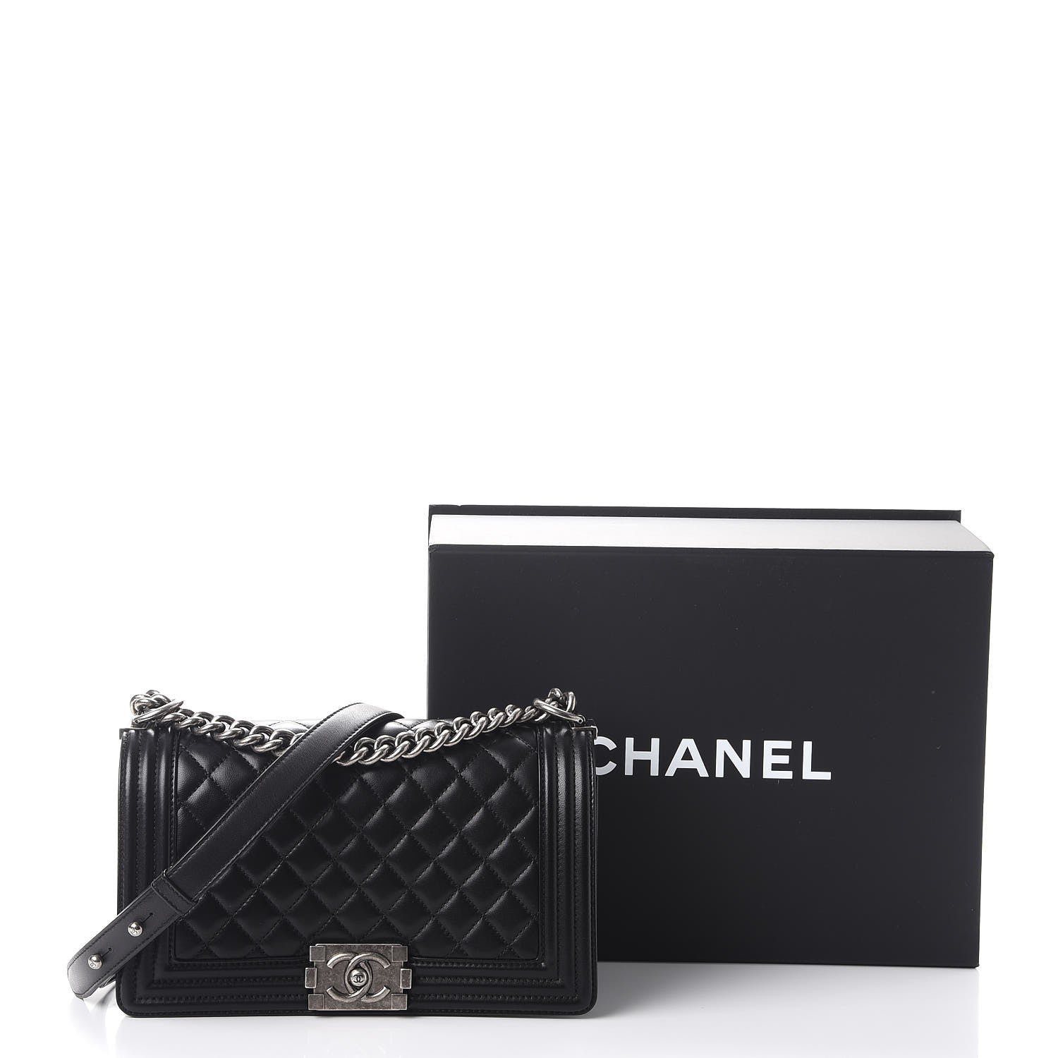 Chanel Lambskin Quilted Medium Boy Flap Black 8 of 8