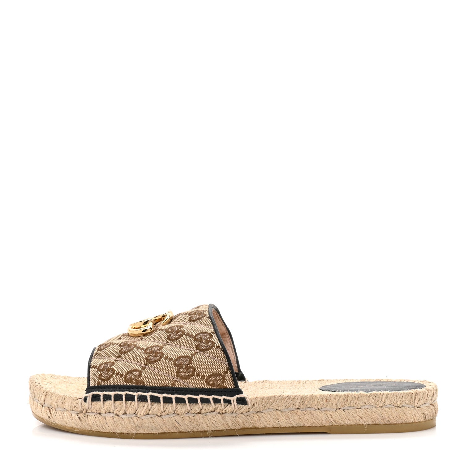 Gucci Monogram Matelasse GG Marmont Espadrille 20mm Slide Sandals 40 Beige Ebony Black 1 of 11