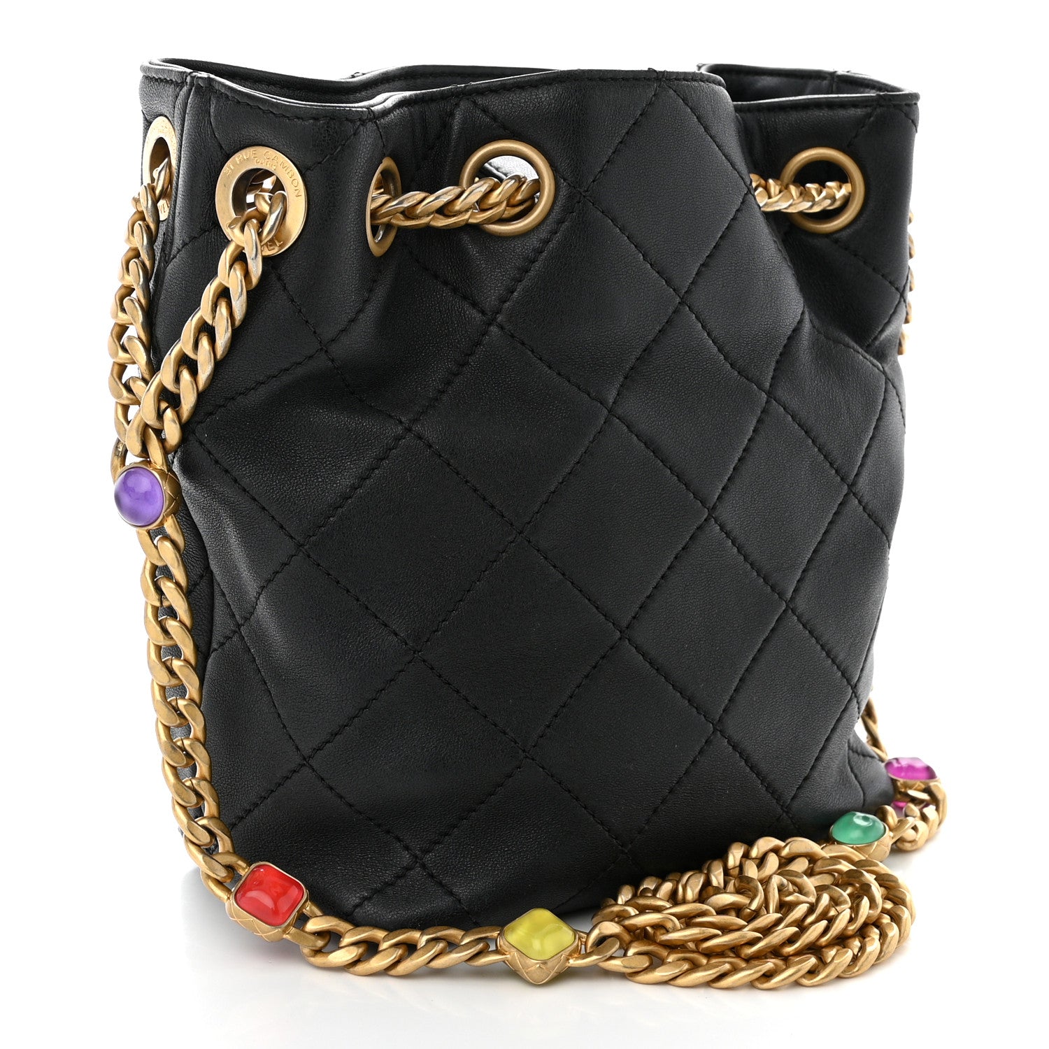 Chanel Lambskin Resin Quilted Small Pearl Samba Bucket Bag Black 3 of 10