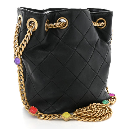 Chanel Lambskin Resin Quilted Small Pearl Samba Bucket Bag Black 3 of 10