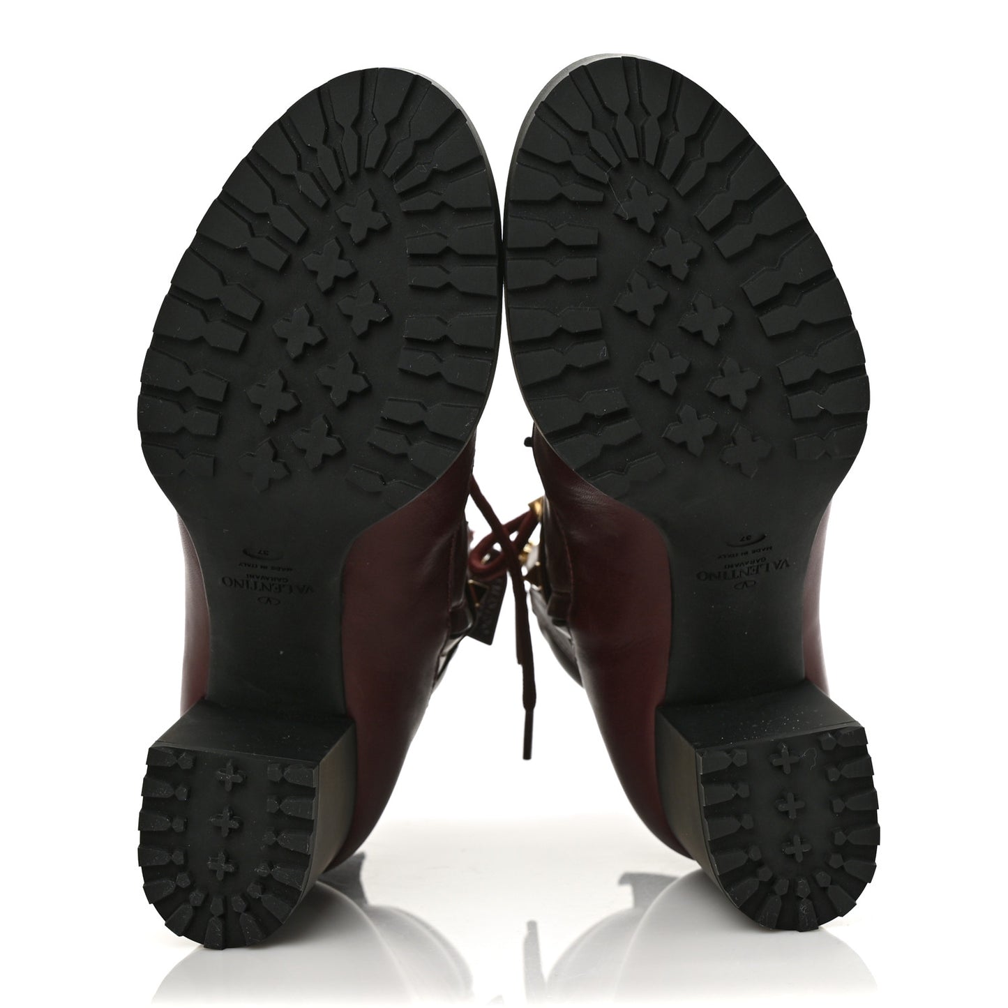 Calfskin Rockstud Cap Toe Combat Boots 37 Burgundy Black