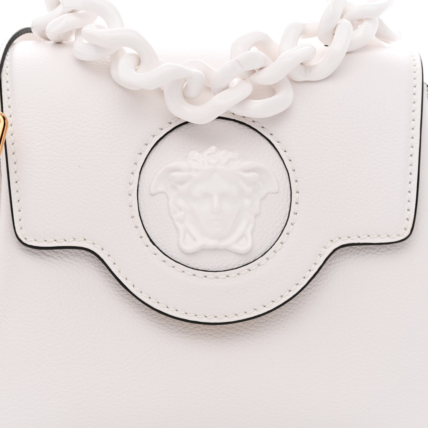 Grained Calfskin Small La Medusa Top Handle Bag White
