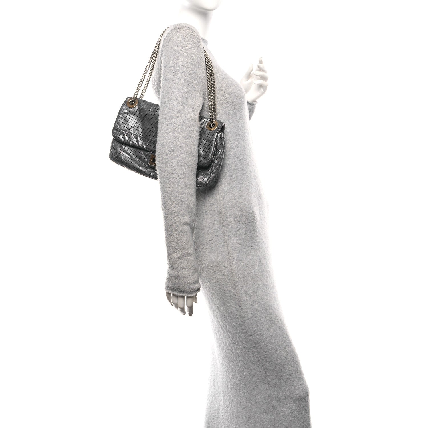 Chanel Metallic Crackled Calfskin Perforated Drill Flap Silver 2 of 11