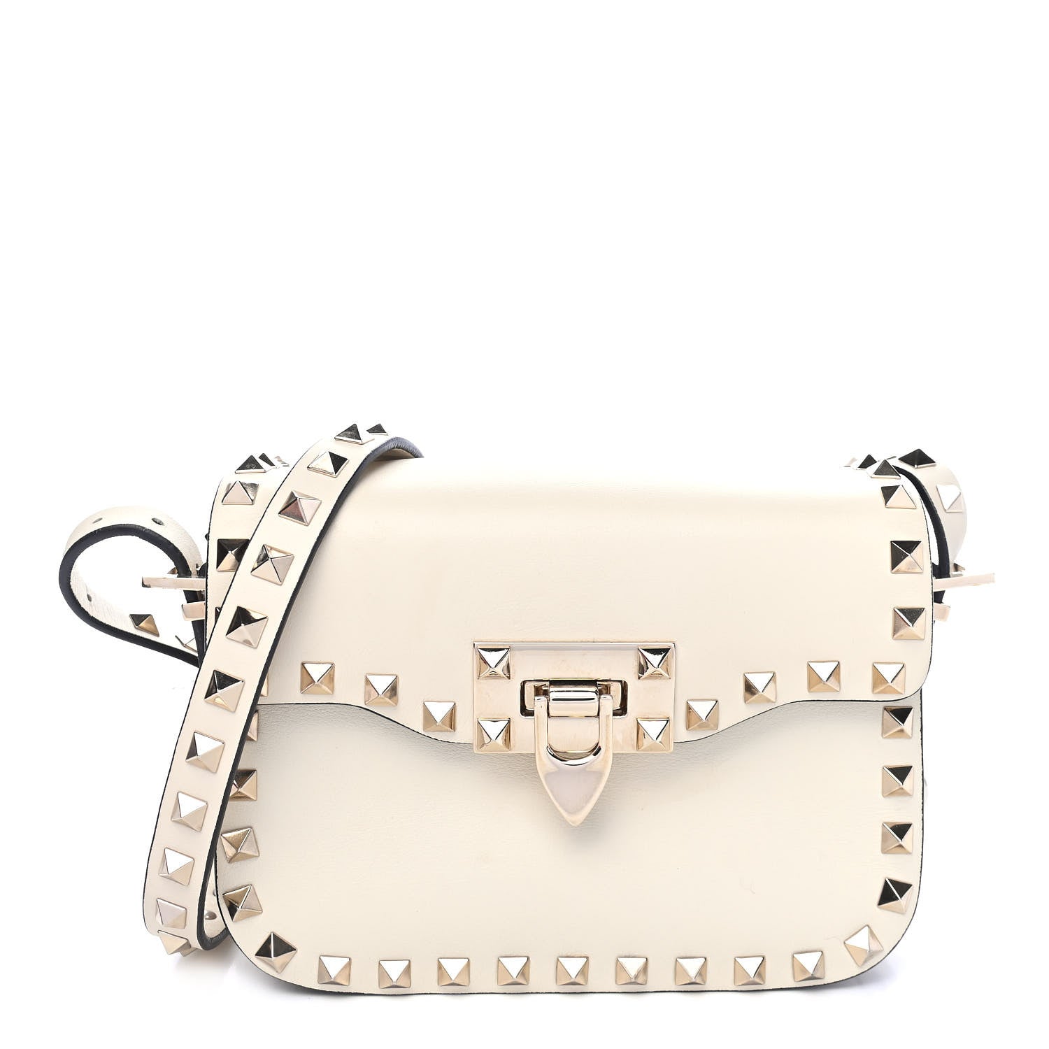 Valentino Garavani Vitello Small Rockstud Flap Saddle Bag Ivory 1 of 9