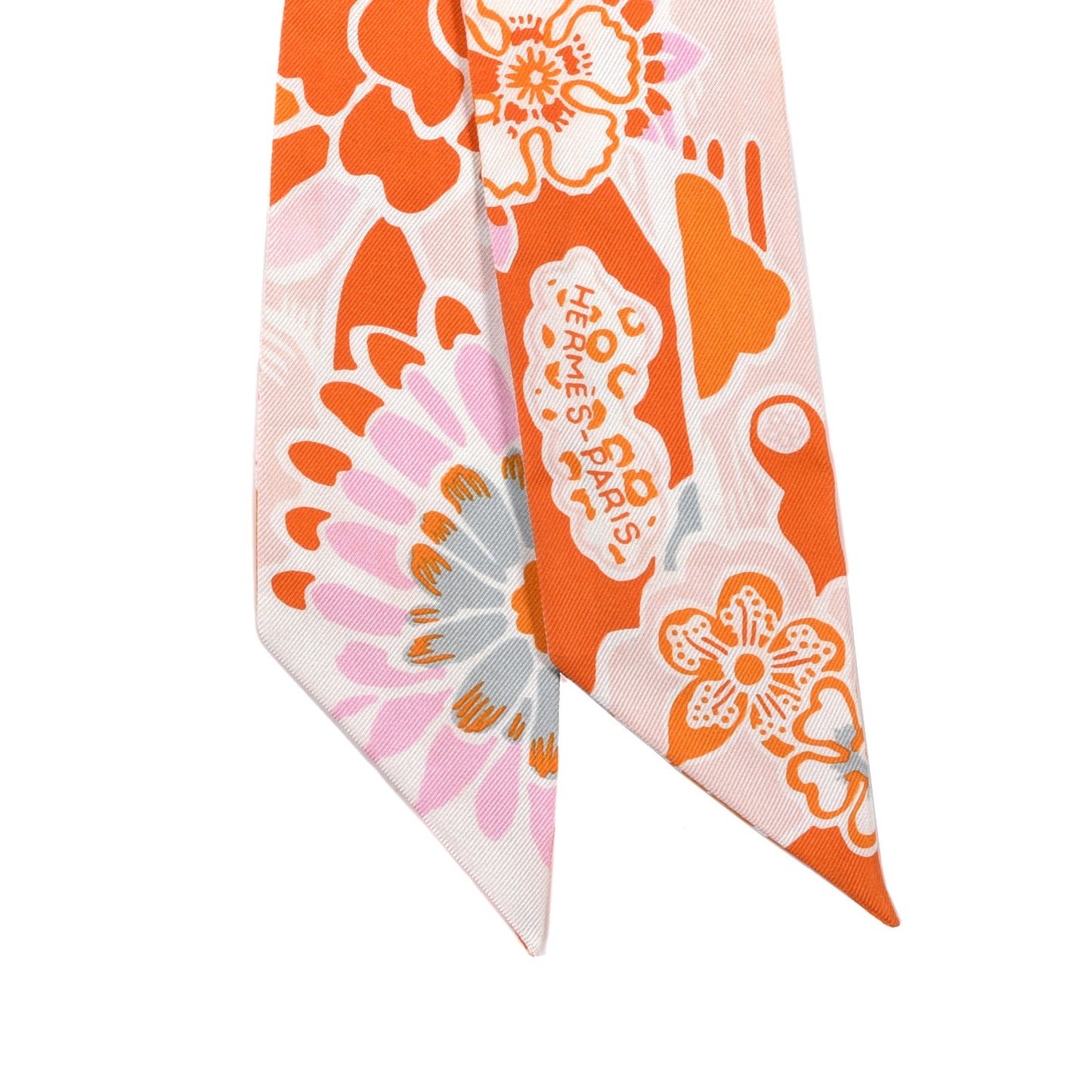 Silk Bingata Twilly Orange Rose Gris