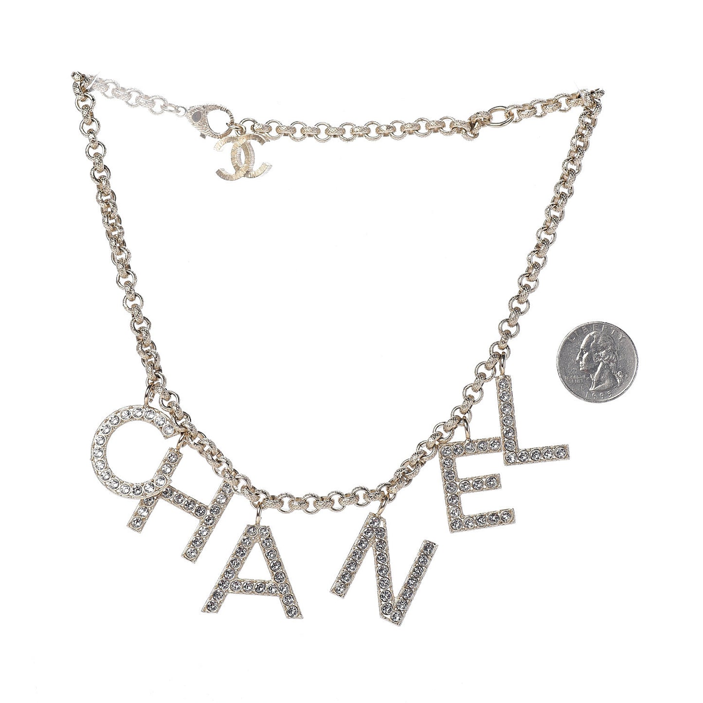 Metal Crystal Logo Necklace Gold