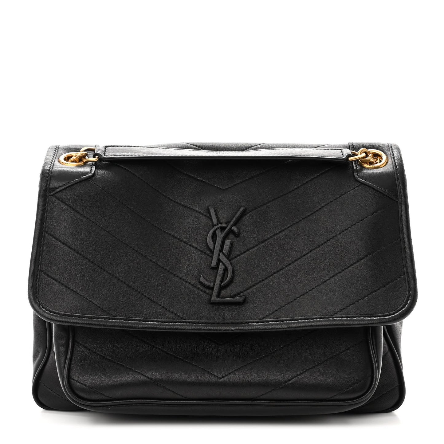 Lambskin Matelasse Monogram Medium Niki Chain Satchel Black