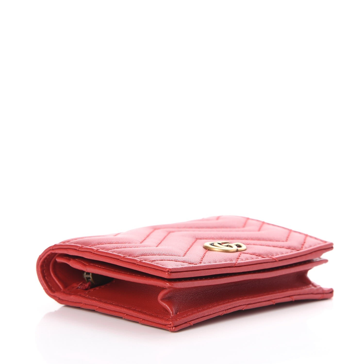Gucci Calfskin Matelasse GG Marmont Card Case Wallet Hibiscus Red 4 of 9
