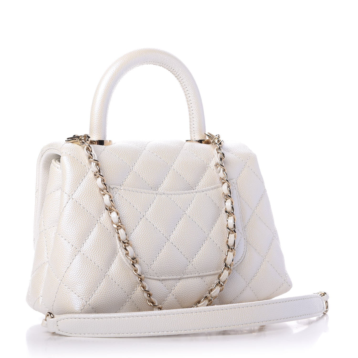 Chanel Iridescent Caviar Quilted Extra Mini Coco Handle Flap White 3 of 10