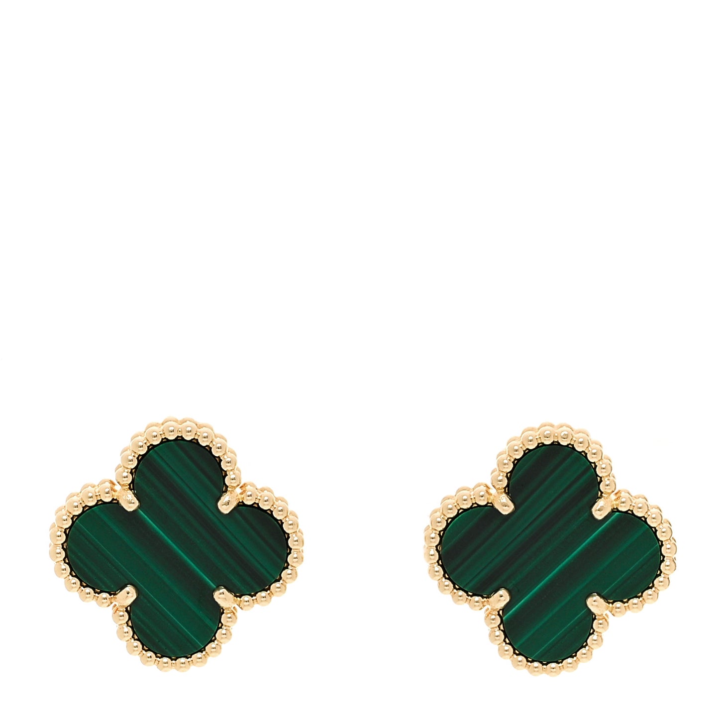 18K Yellow Gold Malachite Vintage Alhambra Earrings