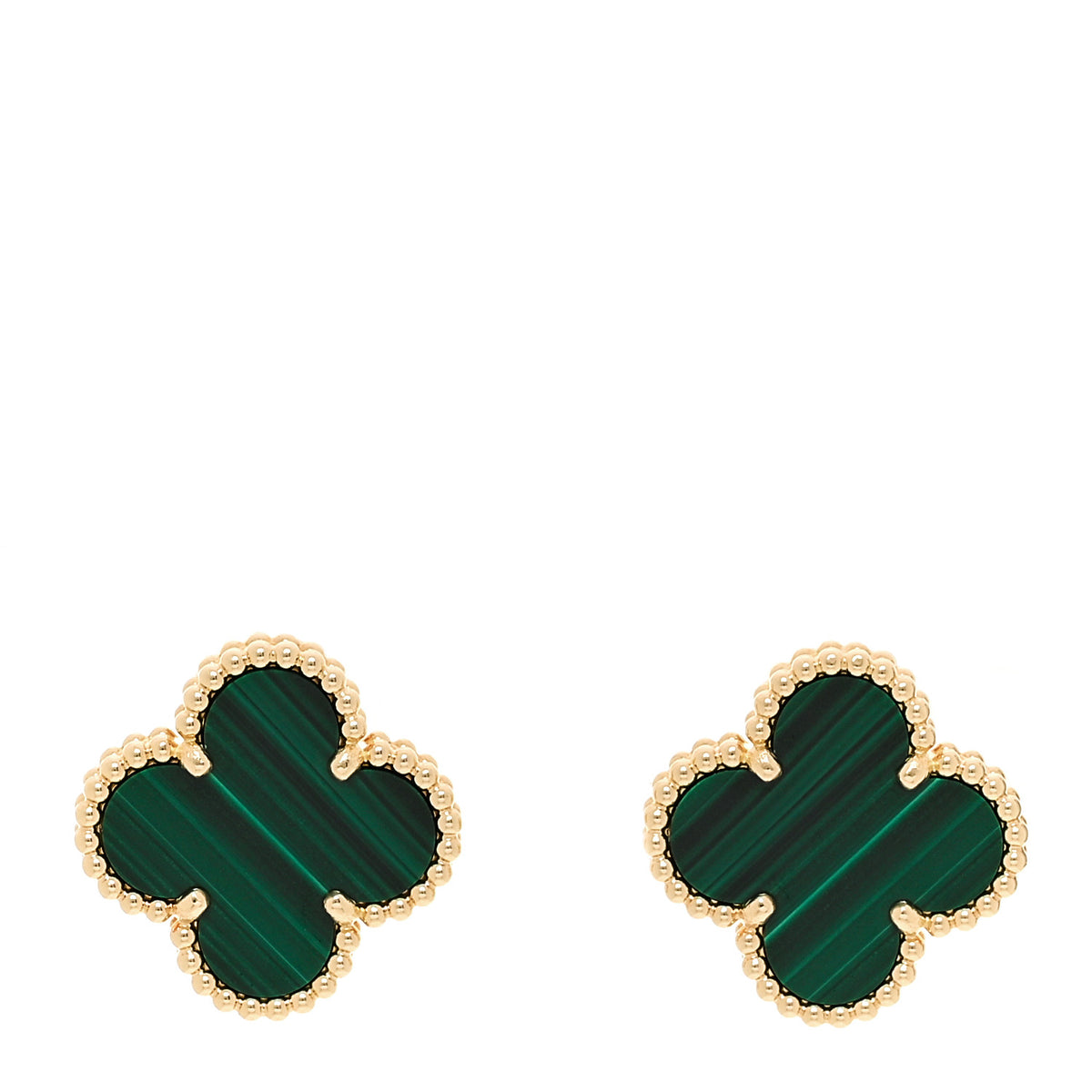 Van Cleef & Arpels 18K Yellow Gold Malachite Vintage Alhambra Earrings 1 of 5