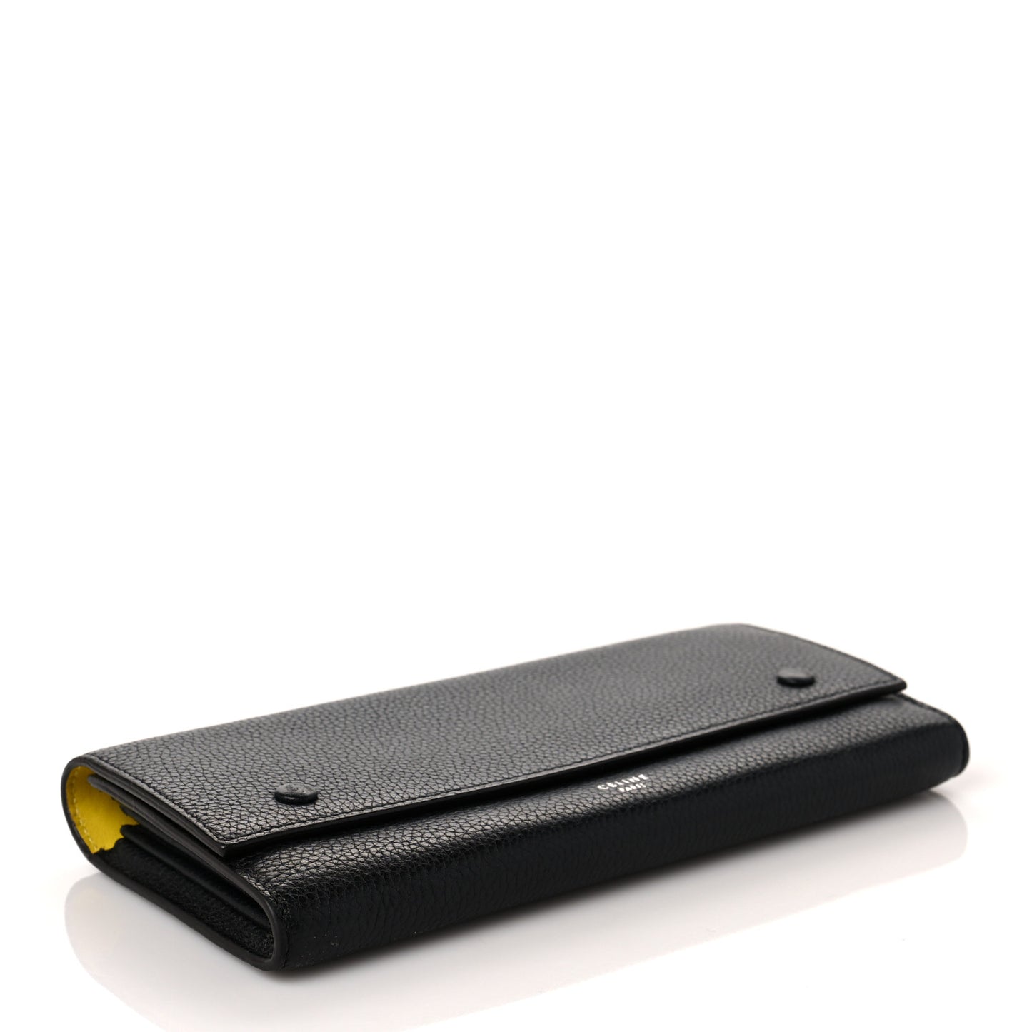 Drummed Calfskin Large Multifunction Flap Wallet Black