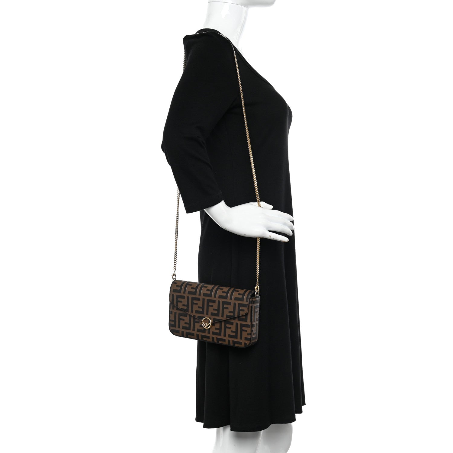 Fendi Vitello Soft F is Fendi Bi-Color FF 1974 Embossed Envelope Wallet On Chain with Pouches Maya Black 2 of 9