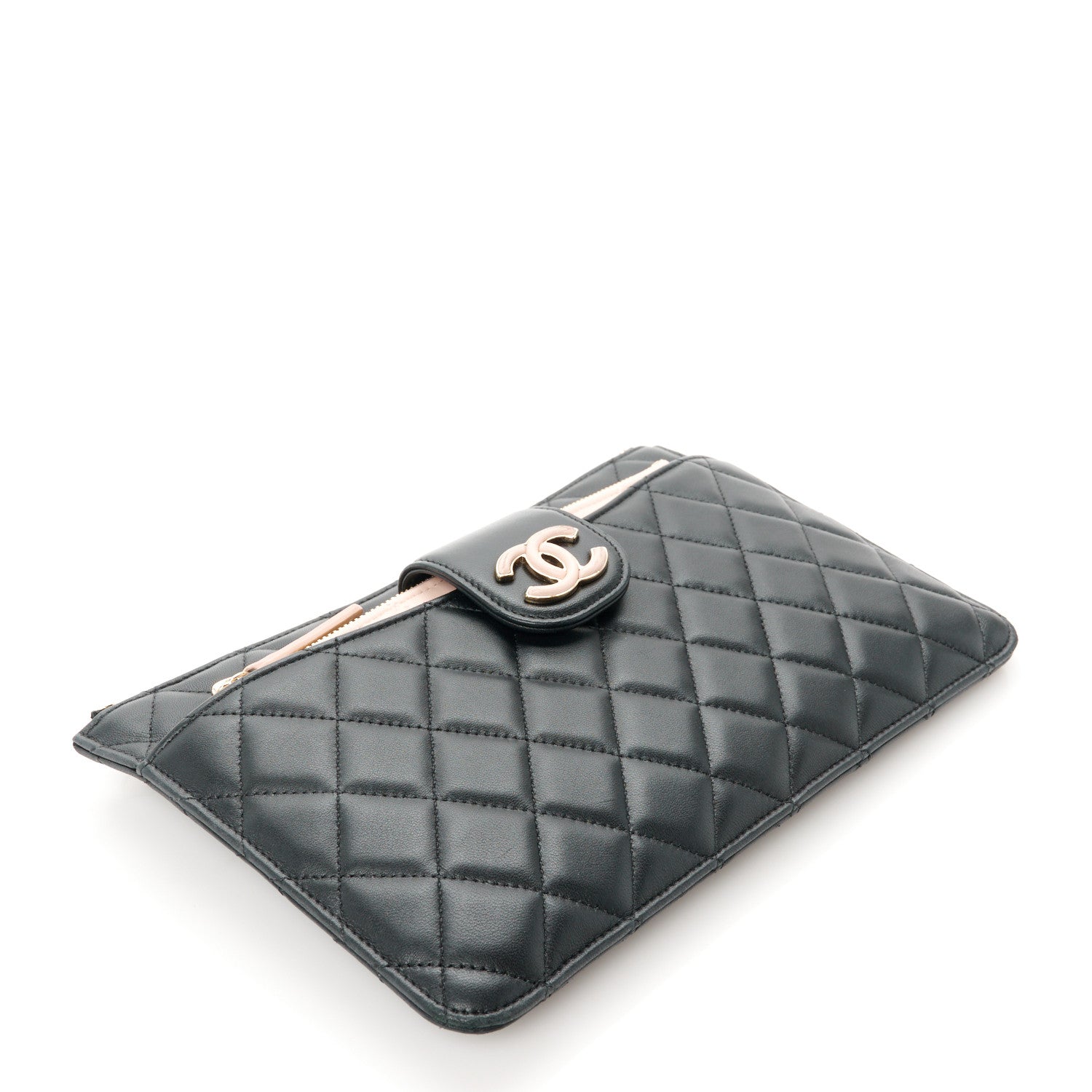 Chanel Lambskin Quilted Coco Mark Clutch Black Light Pink 5 of 13
