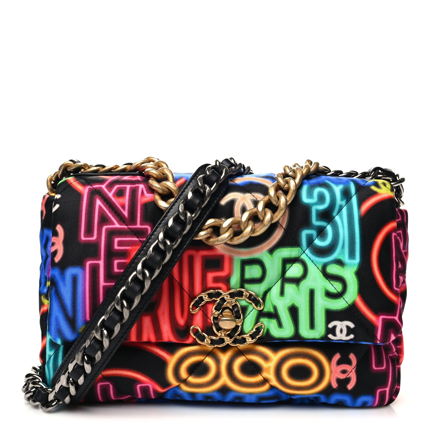 Chanel Fabric Printed Medium Chanel 19 Flap Black Multicolor 1 of 11