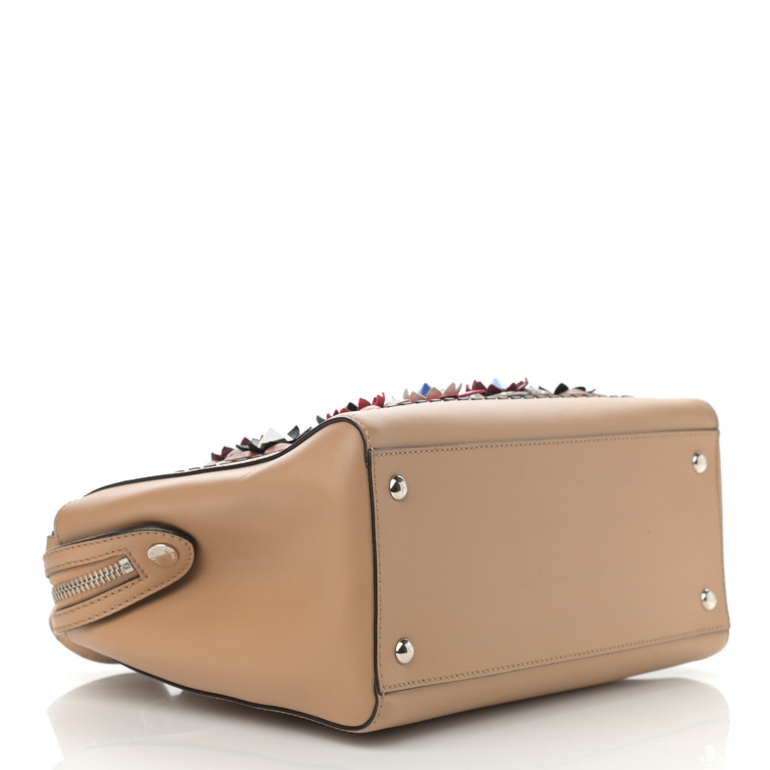 Fendi Calfskin Flowerland Studded Dotcom Satchel Cuoio Multicolor 4 of 15