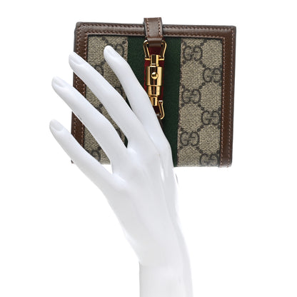 Gucci GG Supreme Monogram Textured Calfskin Web Jackie 1961 French Flap Wallet Beige Ebony Brown Sugar 2 of 9