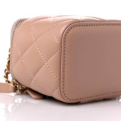 Chanel Lambskin Quilted Top Handle Mini Vanity Case With Chain Beige 8 of 10