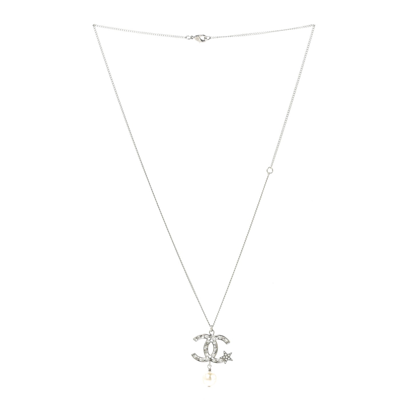 Crystal CC Star Pearl Drop Necklace Silver