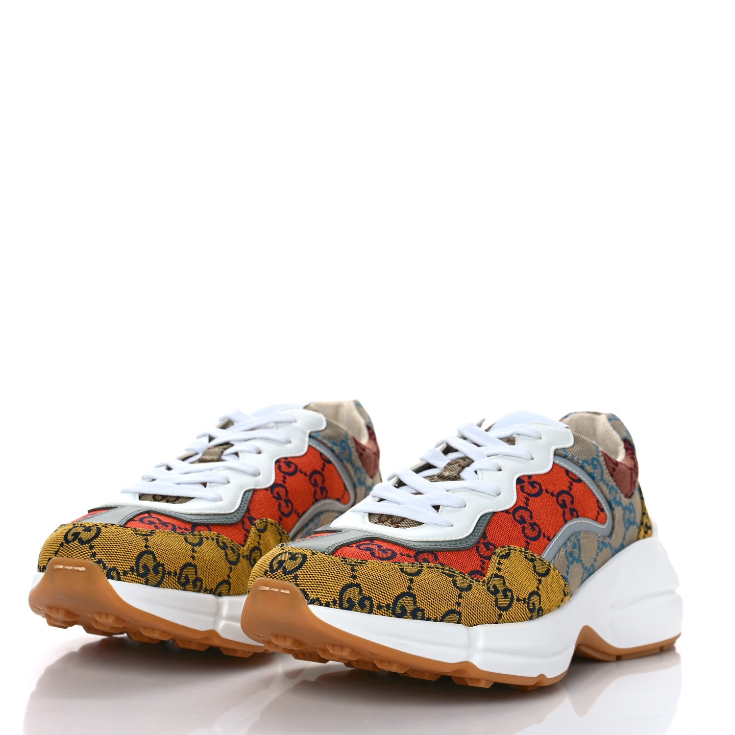 Gucci Monogram Multicolor Mens Rhyton Sneakers 8 Yellow Blue Great White Tabasco 4 of 9