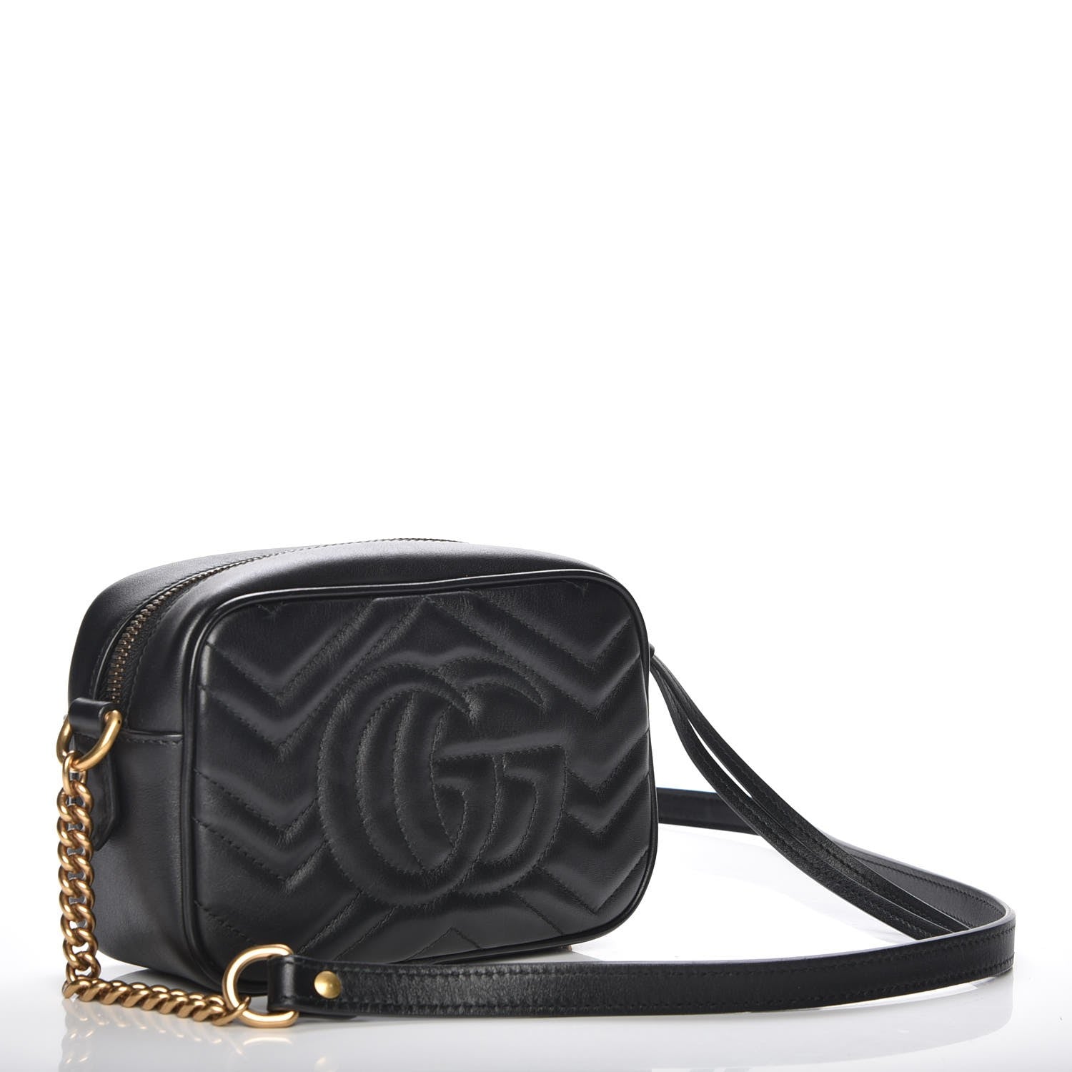Gucci Calfskin Matelasse Mini GG Marmont Chain Shoulder Bag Black 3 of 7