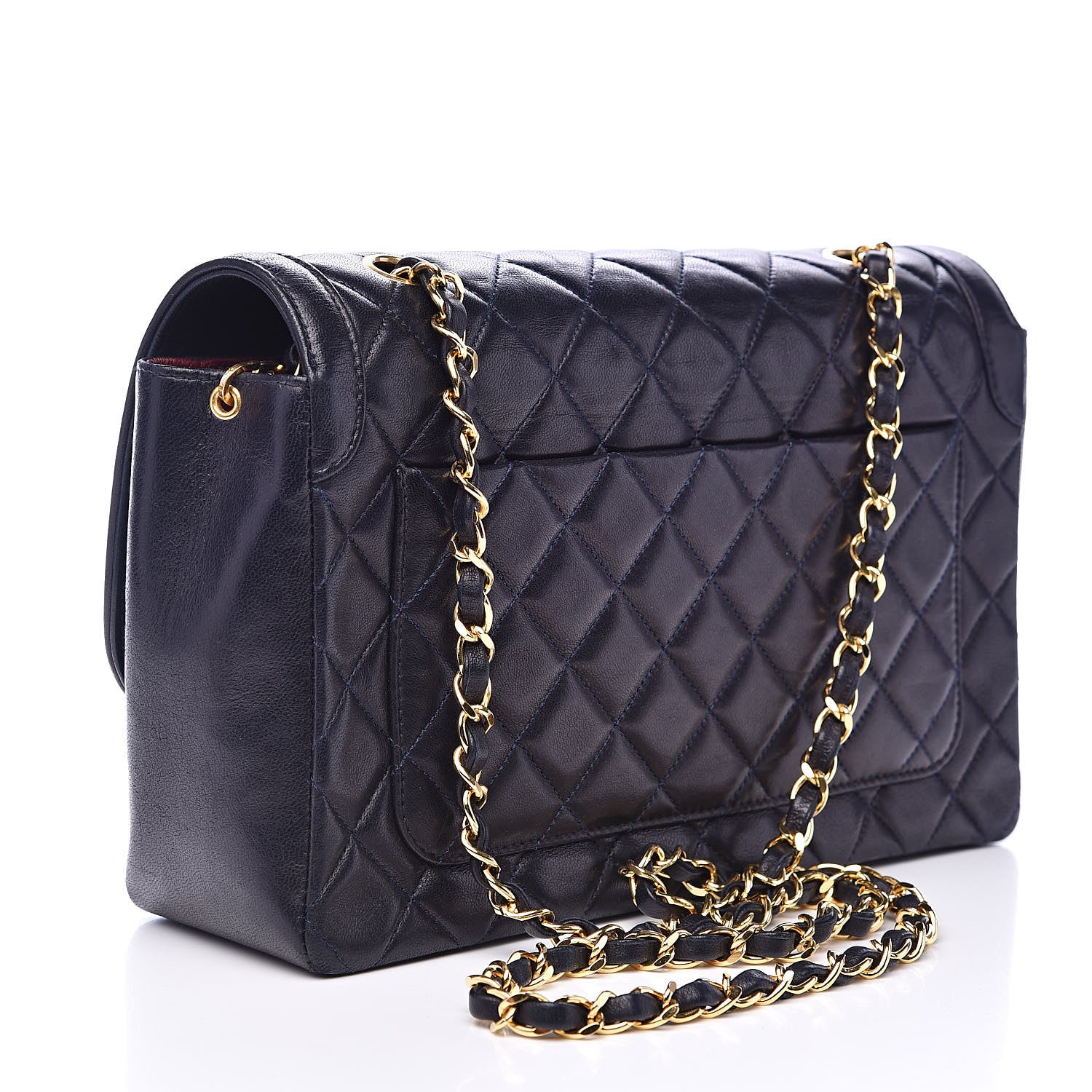 Chanel Lambskin Quilted Medium Single Flap Navy Blue 4 of 16
