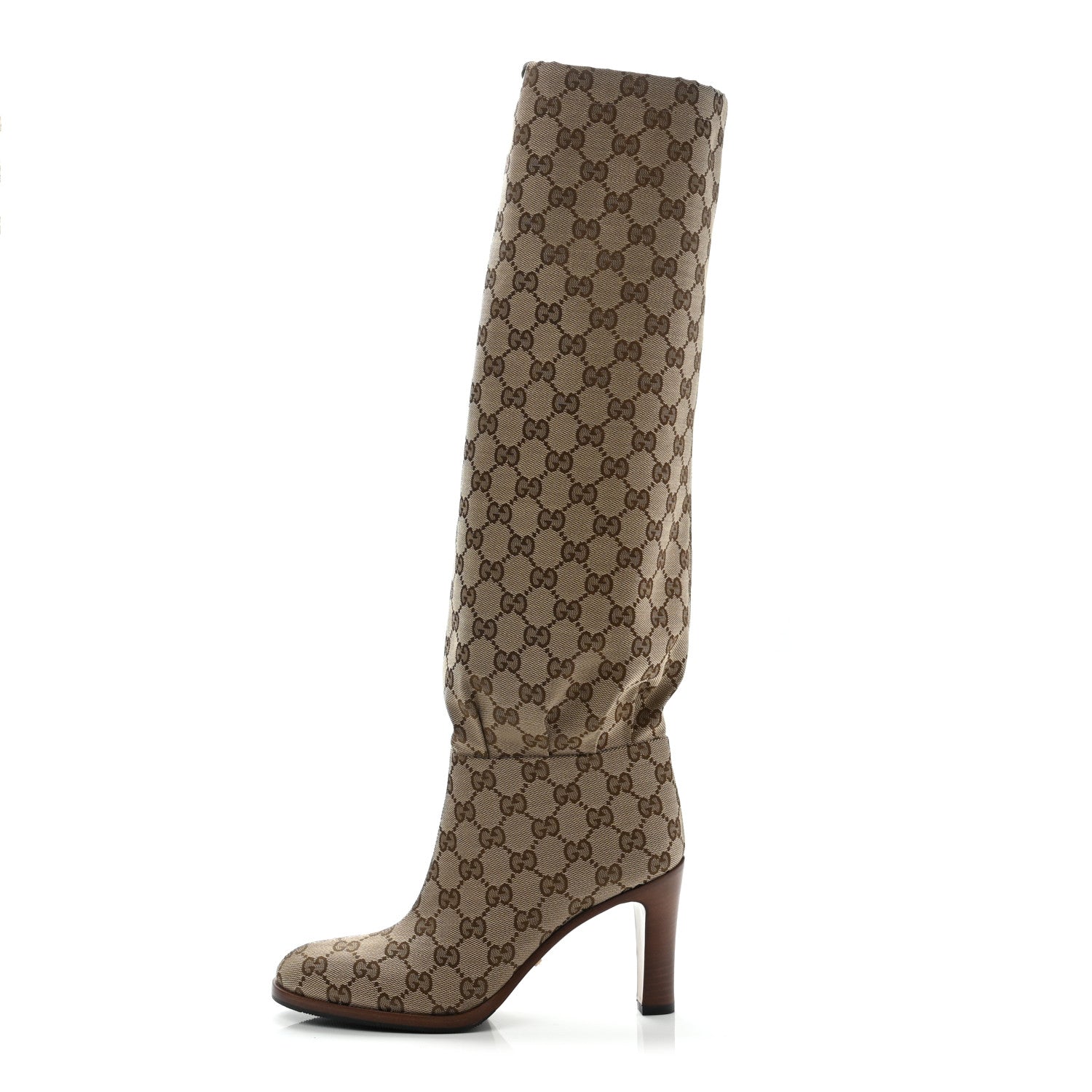 Gucci Monogram Malaga Kid Lisa Mid Heel Boots 37 Beige Ebony 1 of 8