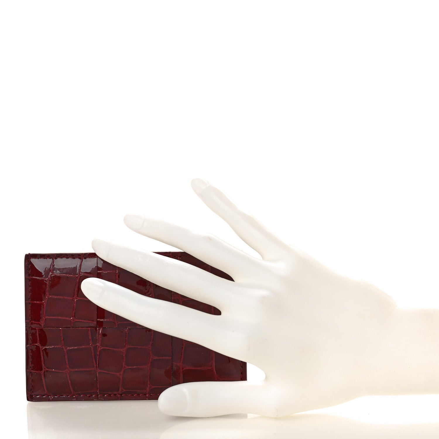Bottega Veneta Gloss Calfskin Crocodile Embossed Card Holder Wallet Burgundy 2 of 8