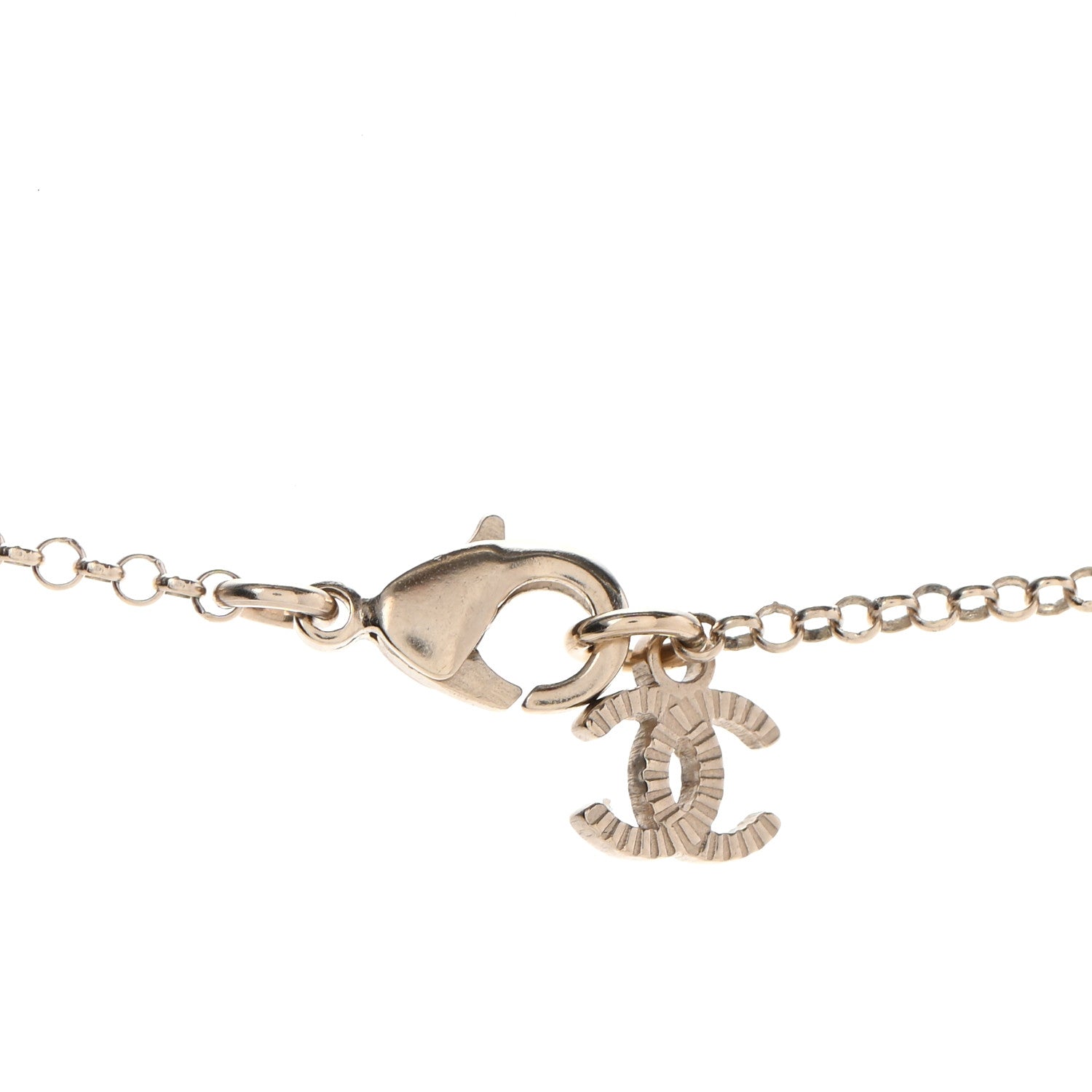 Chanel Resin Crystal CC Heart Necklace Pearly White Gold 5 of 6