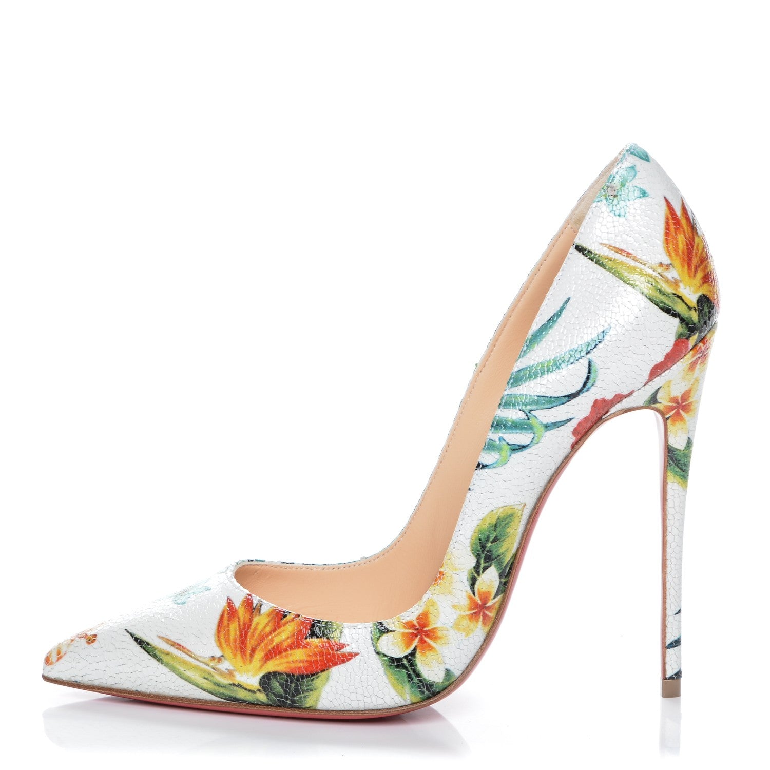Christian Louboutin Crackled Calfskin Hawaiian Print So Kate 120 Pumps 36.5 White 1 of 10