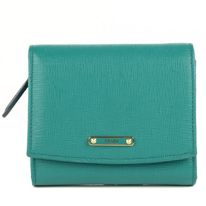 Fendi Vitello Elite Bi-Color Compact Wallet Lago Oceano 1 of 11
