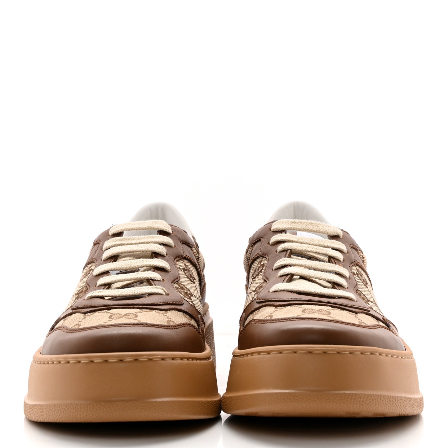 Calfskin GG Monogram Womens Platform 55mm Sneakers 38 Hezelnut Beige Ebony Mystic White