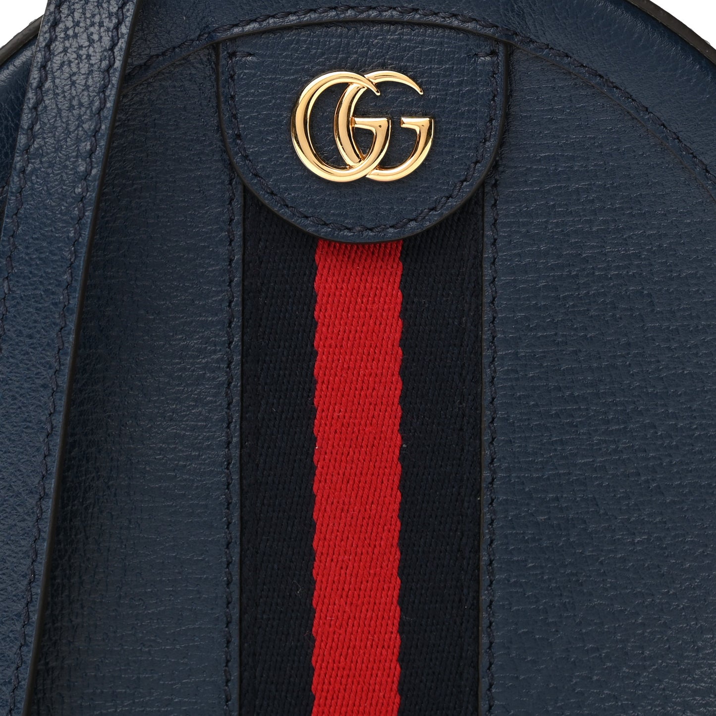Soft Textured Calfskin Web Mini Ophidia Round Shoulder Bag Blue Agata