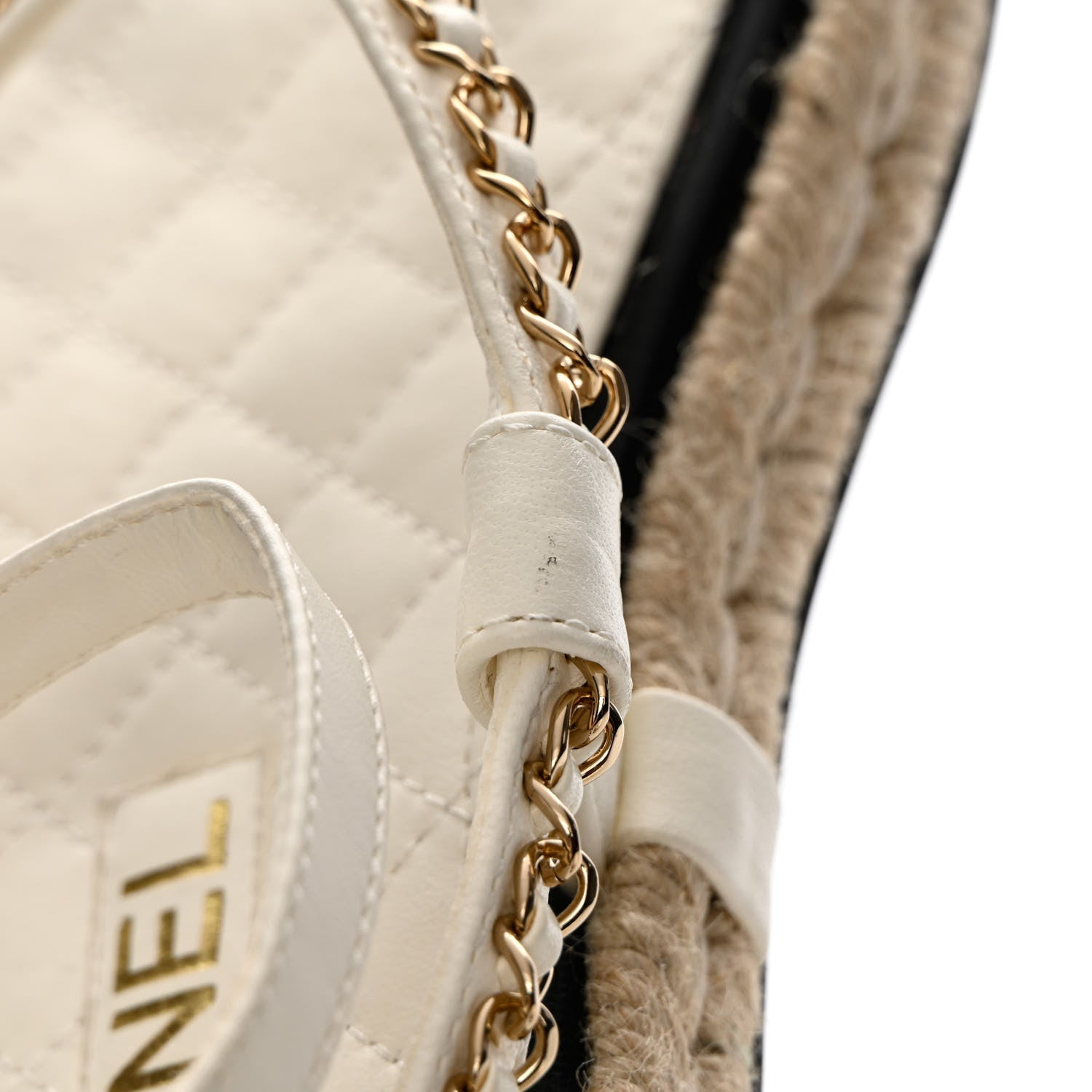 Chanel Lambskin Chain CC Thong Espadrille Sandals 37 White 10 of 10