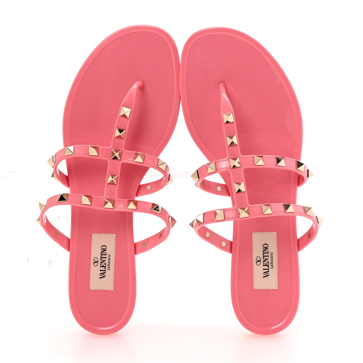 Valentino Garavani PVC Jelly Rockstud Caged Flat Thong Sandals 39 Sweet Pink 2 of 9