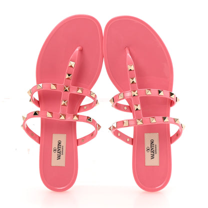 Valentino Garavani PVC Jelly Rockstud Caged Flat Thong Sandals 39 Sweet Pink 2 of 9