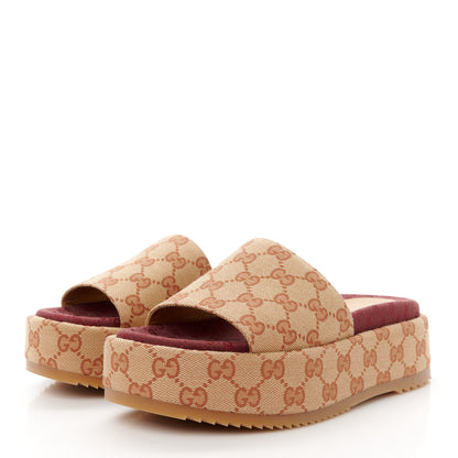 Gucci Canvas GG Monogram Angelina Platform Slide Sandals 36 Beige Ruggine 3 of 10