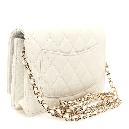 Chanel Caviar Quilted Chain CC Quilted Wallet On Chain WOC White 3 of 10