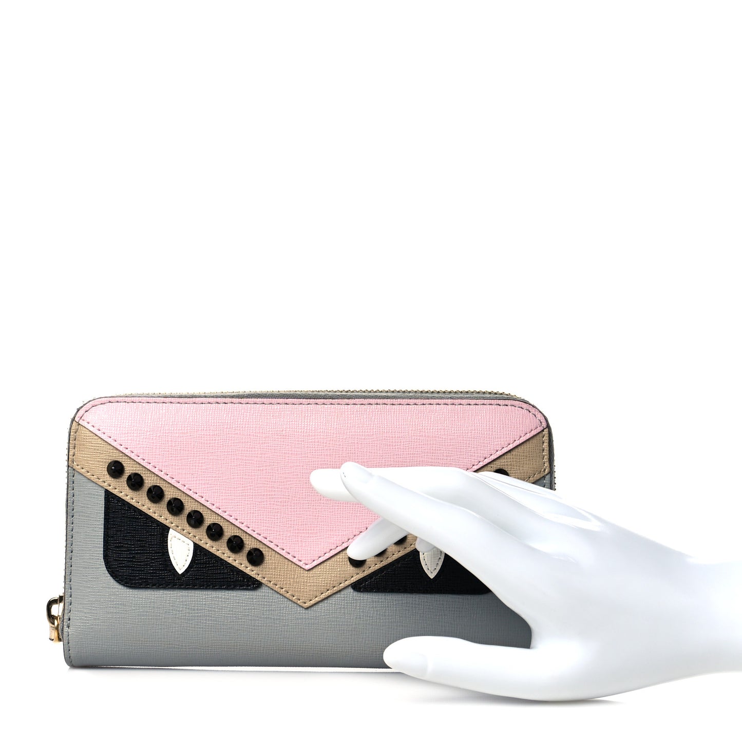 Vitello Elite Monster Eyes Studded Zip Around Wallet Ghiaccio Black Multicolor