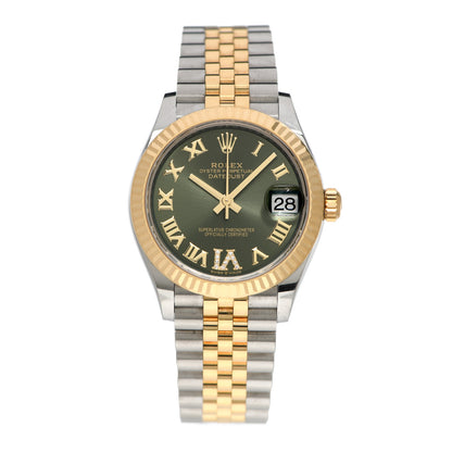 Rolex Stainless Steel 18K Yellow Gold Diamond 31mm Oyster Perpetual Datejust Watch Olive Green Roman 278273 1 of 5