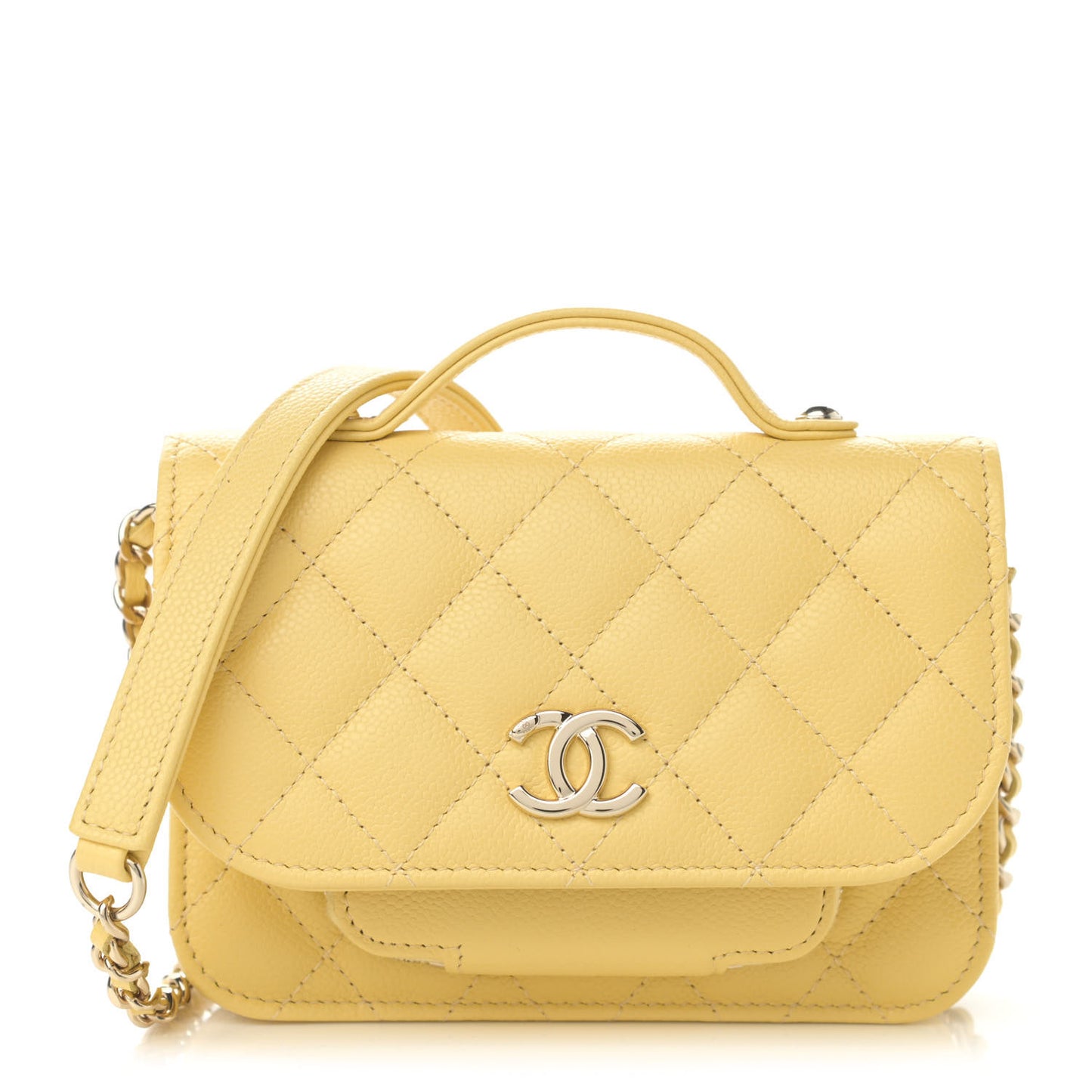 Caviar Quilted Business Affinity Clutch With Chain Flap Yellow