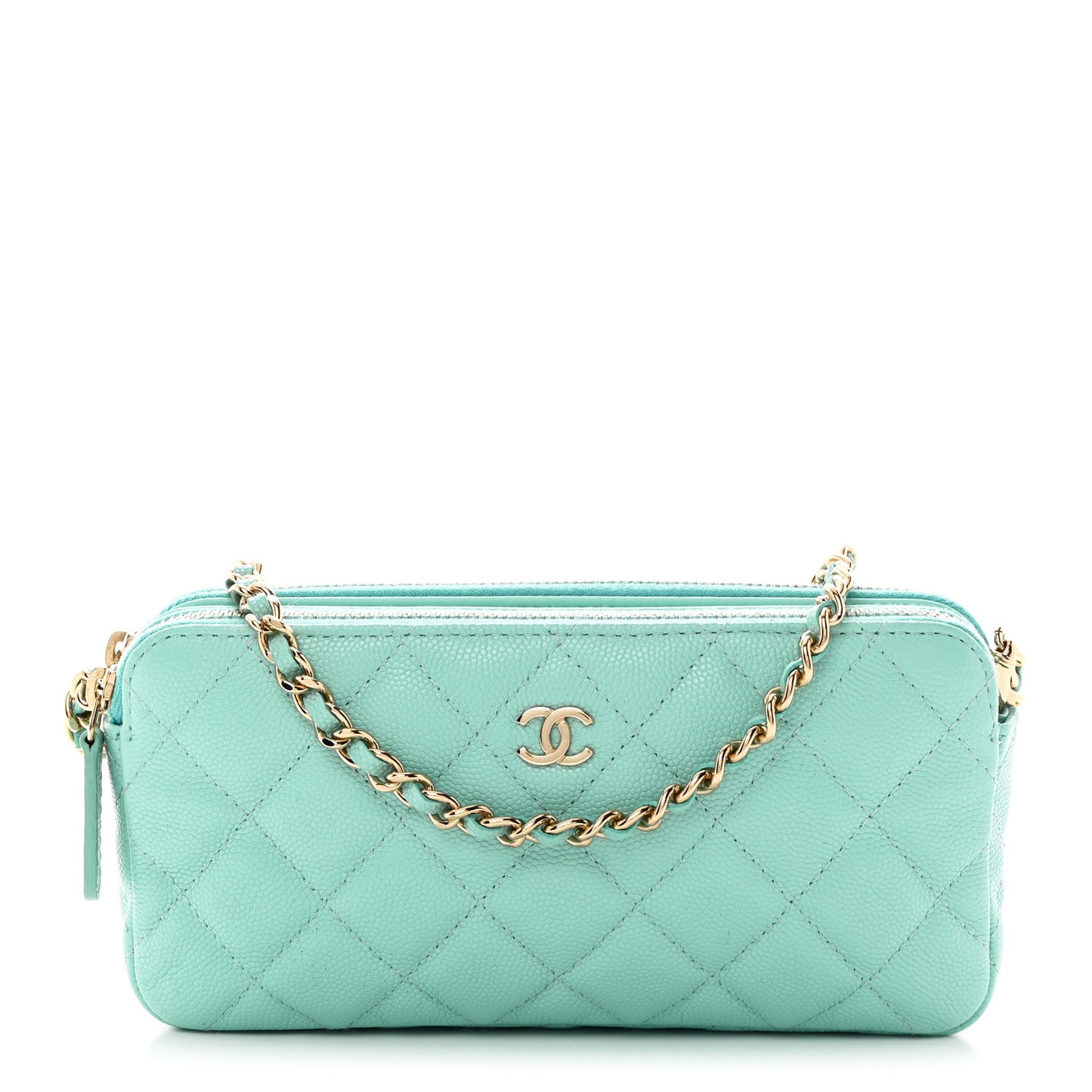 Caviar Quilted Small Clutch With Chain Light Blue